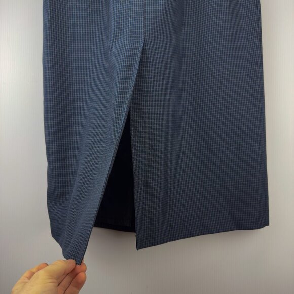 VTG Upcycled Academia Navy Blue Checked Button-Down Preppy Midi Skirt sz 13 / L - Picture 7 of 9